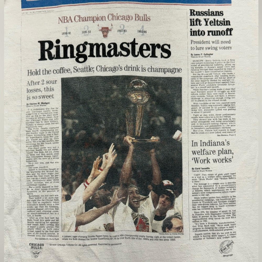 Vintage Chicago Bulls 1996 NBA Championship Single Stitch T-shirt Ringmaster - Picture 4 of 13